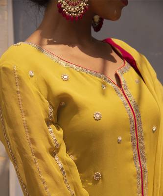 Lime embroidered georgette kurta set 3