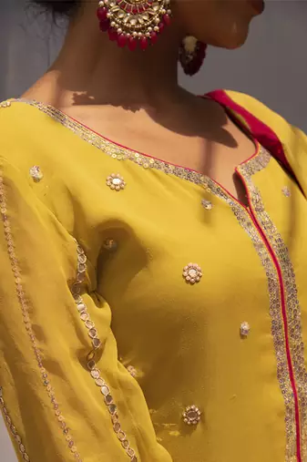 Lime embroidered georgette kurta set
