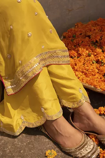 Lime embroidered georgette kurta set
