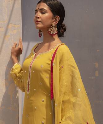 Lime embroidered georgette kurta set 5