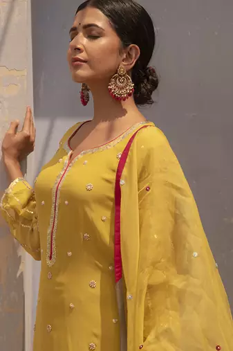 Lime embroidered georgette kurta set
