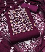 Women's voilet unstitched embroiderd chanderi cotton dress material 