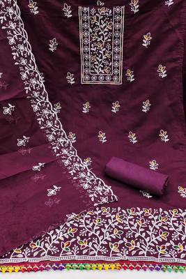 Women's voilet embroiderd chanderi cotton dress material 2