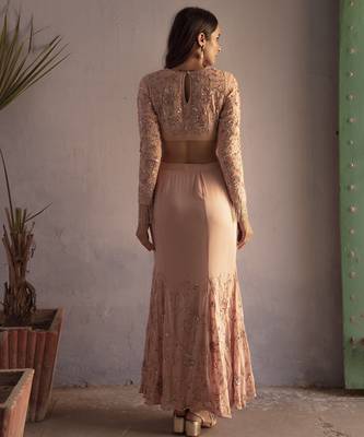 Pink embroidered georgette top and skirt set 2