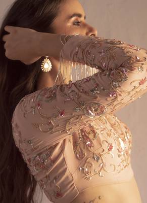 Pink embroidered georgette top and skirt set 5