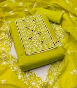 Women's light green unstitched embroiderd chanderi cotton dress material