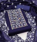 Women's blue embroiderd chanderi cotton dress material