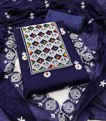 Women's blue unstitched embroiderd chanderi cotton dress material 