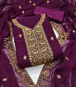 Women's voilet unstitched embroiderd georgette dress material