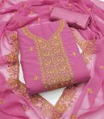 Women's pink unstitched embroiderd georgette dress material