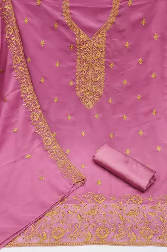 Women's pink embroiderd georgette dress material