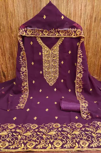 Women's voilet embroiderd georgette dress material