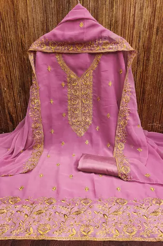 Women's pink embroiderd georgette dress material