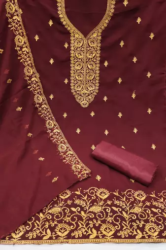 Women's maroon embroiderd georgette dress material