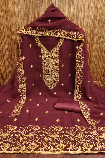 Women's maroon embroiderd georgette dress material