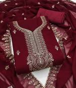 Women's maroon unstitched embroiderd georgette dress material 