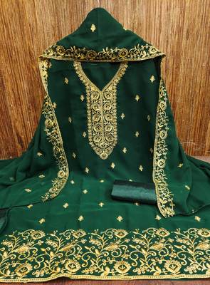 Women's green embroiderd georgette dress material 3