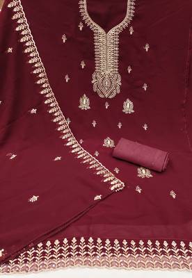 Women's maroon embroiderd georgette dress material 2