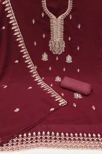 Women's maroon embroiderd georgette dress material