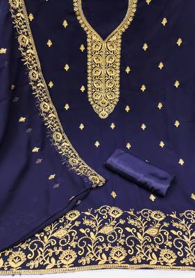 Women's blue embroiderd georgette dress material 2