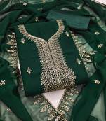 Women's green embroiderd georgette dress material