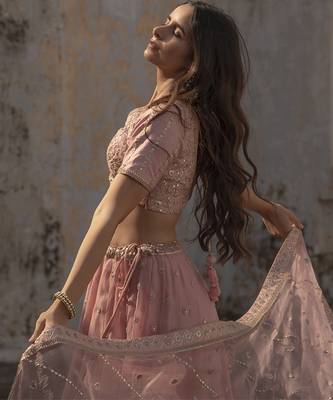 pink embroidered organza Lehenga 2