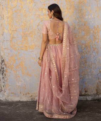 pink embroidered organza Lehenga 3