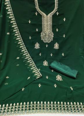 Women's green embroiderd georgette dress material 2