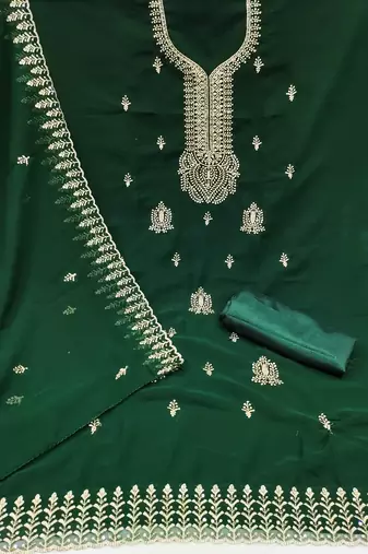 Women's green embroiderd georgette dress material