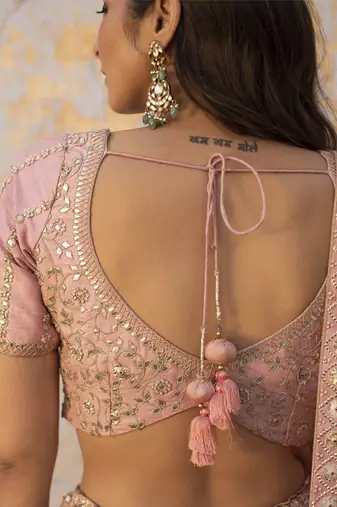 pink embroidered organza Lehenga