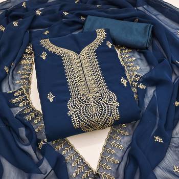 Women's blue embroiderd georgette dress material 1