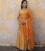 saffron embroidered silk Lehenga
