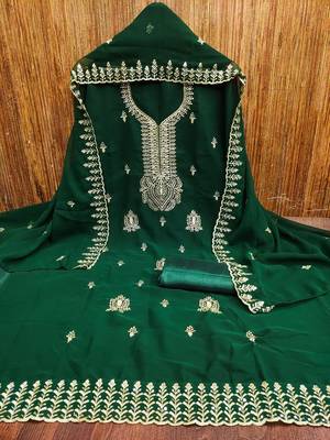 Women's green embroiderd georgette dress material 3