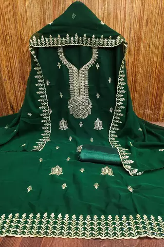 Women's green embroiderd georgette dress material