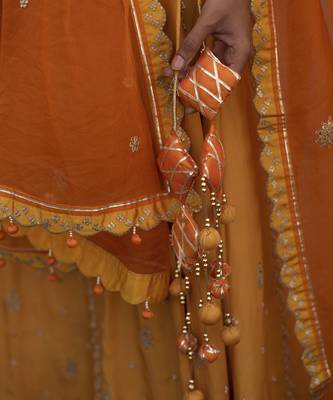 saffron embroidered silk Lehenga 3