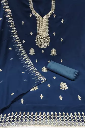 Women's blue embroiderd georgette dress material