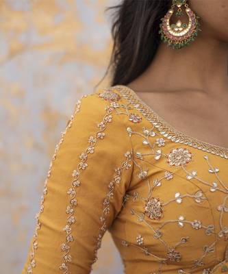 saffron embroidered silk Lehenga 4