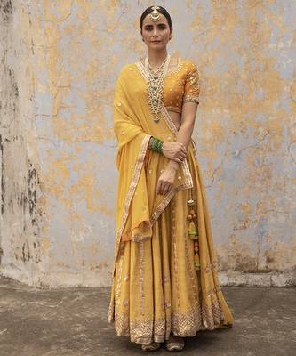 yellow embroidered silk Lehenga 1