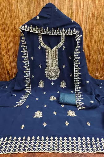 Women's blue embroiderd georgette dress material