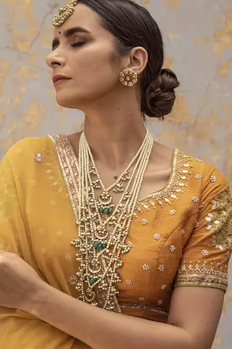 yellow embroidered silk Lehenga