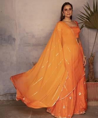 orange embroidered silk Lehenga 1