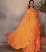 orange embroidered silk Lehenga