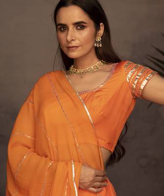 orange embroidered silk Lehenga 2