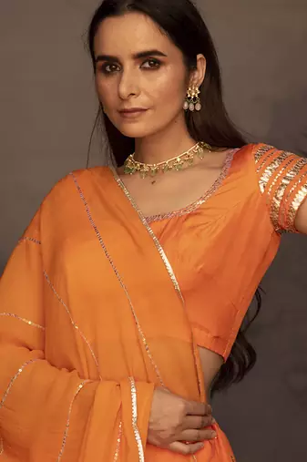 orange embroidered silk Lehenga
