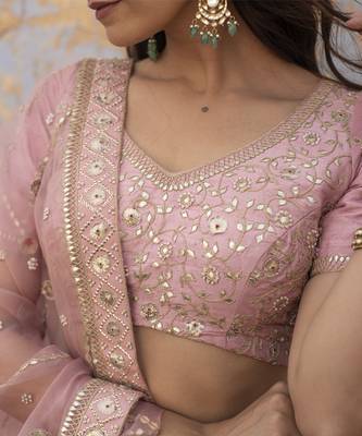 pink embroidered organza Lehenga 5