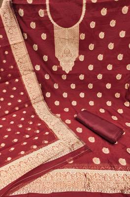 Women's maroon woven simmer silk dress material 2