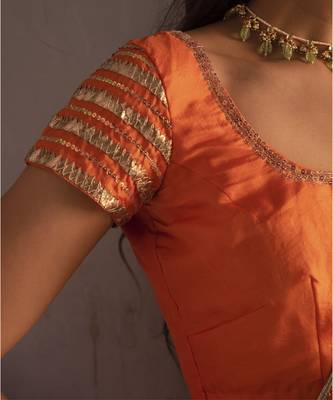 orange embroidered silk Lehenga 4