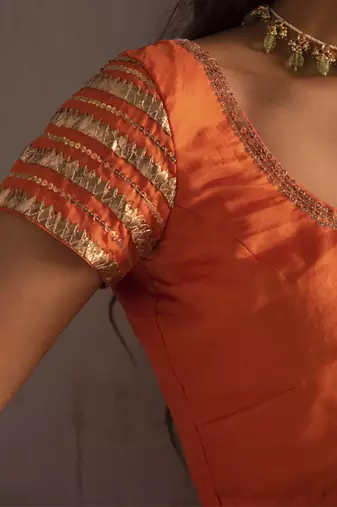 orange embroidered silk Lehenga