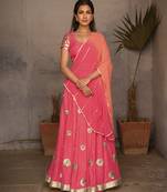 pink embroidered silk Lehenga