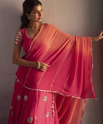 pink embroidered silk Lehenga 3